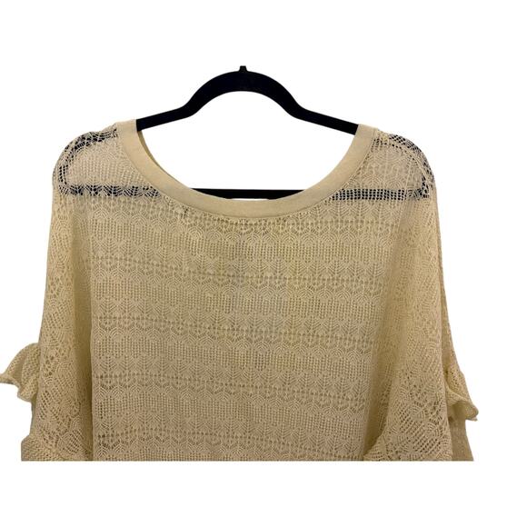By Anthropologie Sheer Open-Stitch Ruffle XL Pullover Sweater Cream Fairycore - Picture 5 of 12